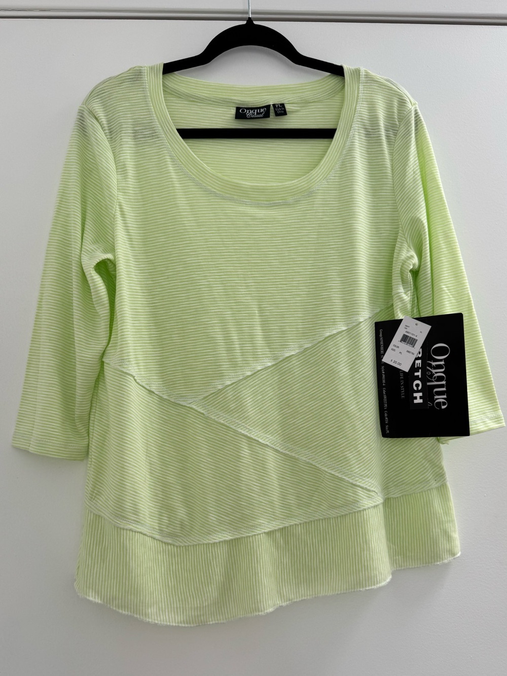 Women's Ongue Casual Light Lime Layered Scoop Neck Top size PL